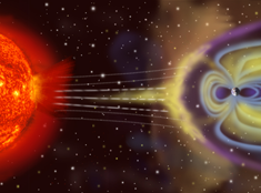 Sun wind interacting with Earths magnetic field